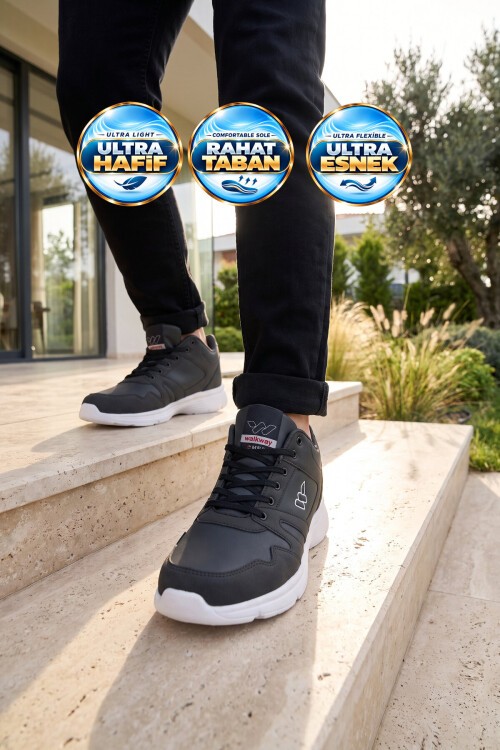 Erkek Lacivert Bağcıklı Hafif Esnek Yürüyüş ve Spor Ayakkabı Sneaker Core 020