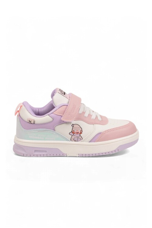 Pudra Kız Çocuk Yürüyüş ve Spor Ayakkabı Cırt Bantlı Kalın Rahat Taban Sneaker Star 26K