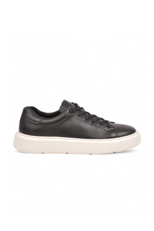 Bağcıklı Kalın Rahat Taban Sneaker Siyah-Beyaz Hakiki Deri Erkek Casual Ayakkabı HZ1458-2049