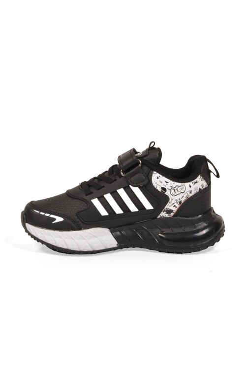 Siyah-Beyaz Erkek Çocuk Spor Ayakkabı Cırt Bantlı Kalın Tabanlı Sneaker 748 Cilt