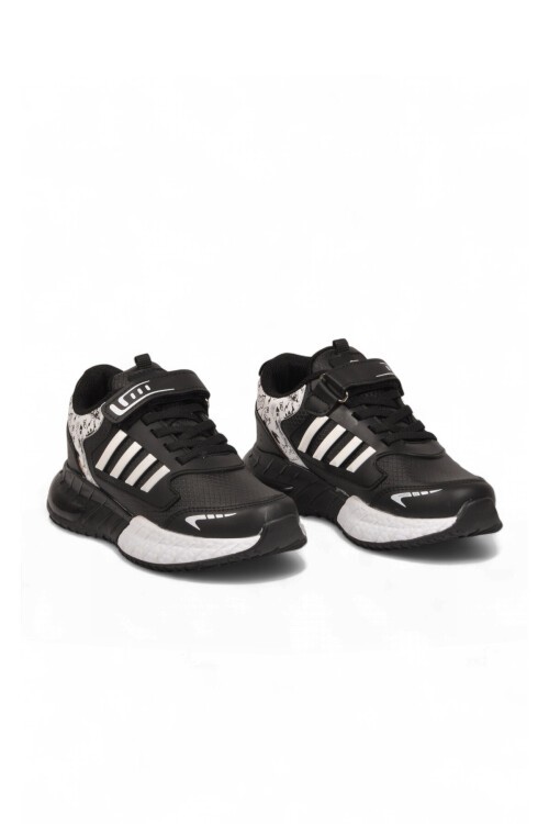Siyah-Beyaz Erkek Çocuk Spor Ayakkabı Cırt Bantlı Kalın Tabanlı Sneaker 748 Cilt