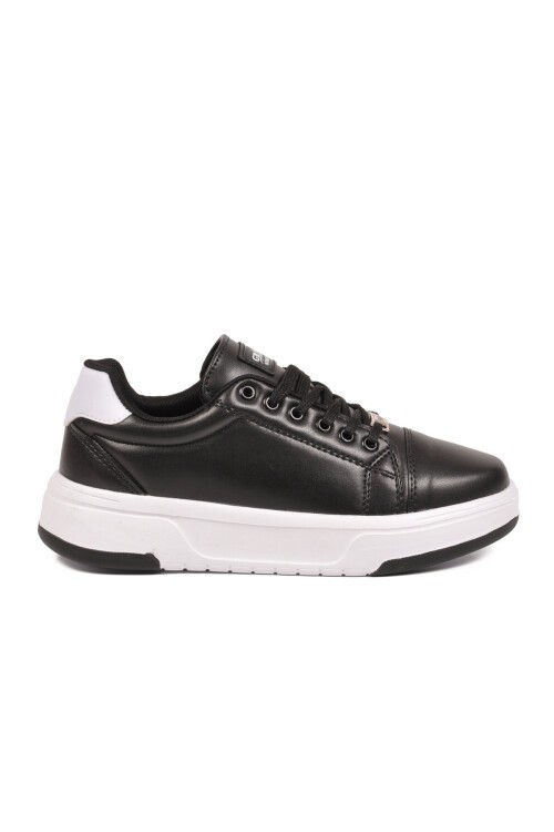 Siyah-Beyaz Kadın Casual Ayakkabı Bağcıklı Kalın Rahat Tabanlı Şık Sneaker Code 419