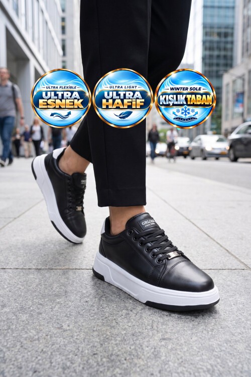 Siyah-Beyaz Kadın Casual Ayakkabı Bağcıklı Kalın Rahat Tabanlı Şık Sneaker Code 419