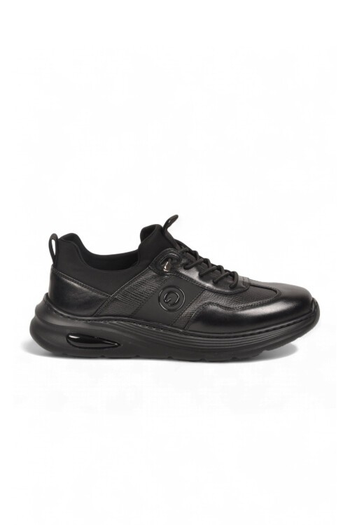 Siyah Hakiki Deri Erkek Casual Ayakkabı Şık Rahat Tabanlı Bağcıklı Sneaker 26K540-3