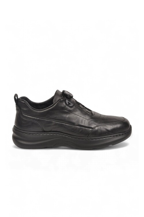 Siyah Hakiki Deri Erkek Casual Ayakkabı Şık Rahat Akıllı Bağcıklı Sneaker 26K541-1