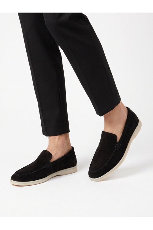 Hafif Rahat Şık Espadril Siyah Hakiki Deri Erkek Casual Loafer Ayakkabı 6K020-217