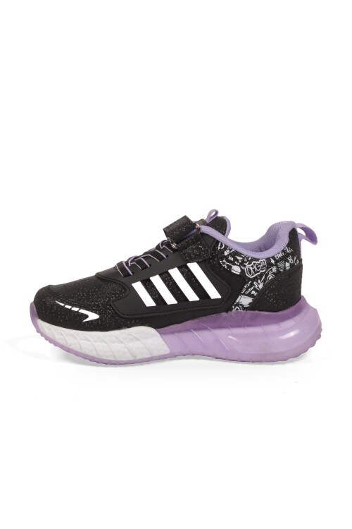 Siyah-Lila Kız Çocuk Spor Ayakkabı Cırt Bantlı Kalın Tabanlı Sneaker 748 Cilt