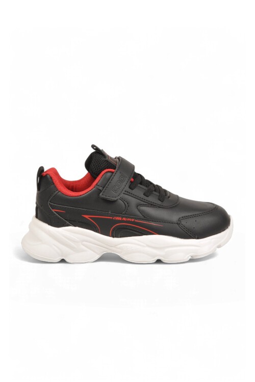 Siyah Unisex Çocuk Yürüyüş ve Spor Ayakkabı Cırtt Bantlı Kalın Taban Sneaker Kornos