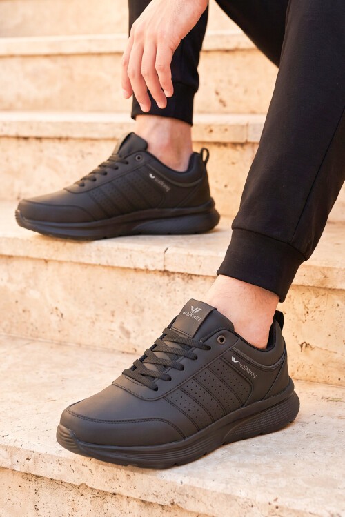 Erkek Bağcıklı Hafif Esnek Siyah Yürüyüş ve Spor Ayakkabı Sneaker Wood 4040