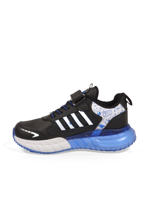 Siyah-Saks Erkek Çocuk Spor Ayakkabı Cırt Bantlı Kalın Tabanlı Sneaker 748 Cilt