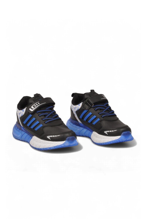 Siyah-Saks Erkek Çocuk Spor Ayakkabı Cırt Bantlı Kalın Tabanlı Sneaker 748 Cilt