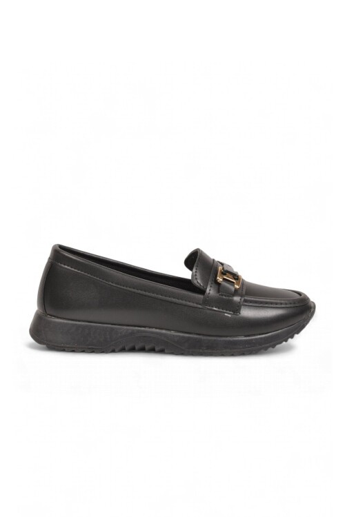 Toka Detaylı Kalın Tabanlı Şık Rahat Siyah Kadın Casual Ayakkabı Loafer 067 26K