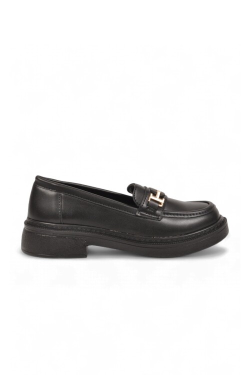 Toka Detaylı Kalın Tabanlı Şık Rahat Siyah Kadın Casual Ayakkabı Loafer 1805