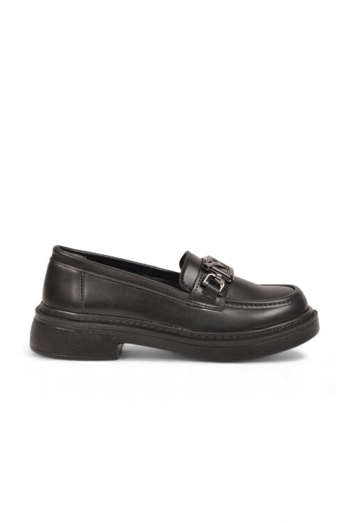 Toka Detaylı Kalın Tabanlı Şık Rahat Siyah Kadın Casual Ayakkabı Loafer 1837