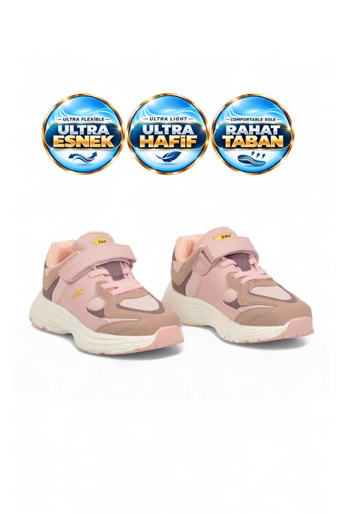 Somon Kız Çocuk Yürüyüş ve Spor Ayakkabı Cırt Bantlı Kalın Rahat Taban Sneaker Kante
