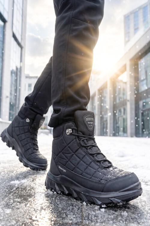 Erkek Tekstil Siyah Su Geçirmez Kaymaz Tabanlı Bağcıklı Outdoor Trekking Bot M7214