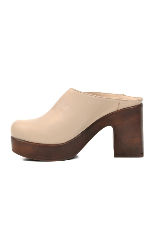 Venüs Bej Hakiki Deri Kadın Topuklu Terlik