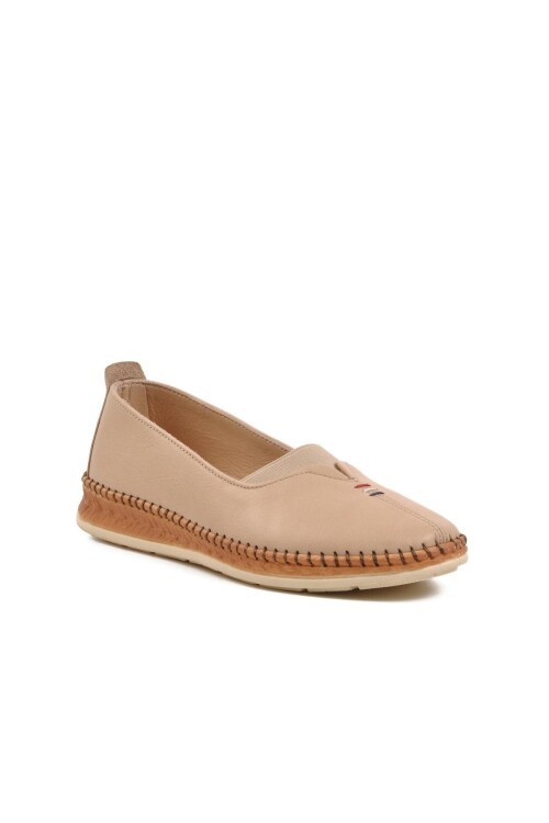 Ayakmod Bej Hakiki Deri Kadın Günlük Ayakkabı