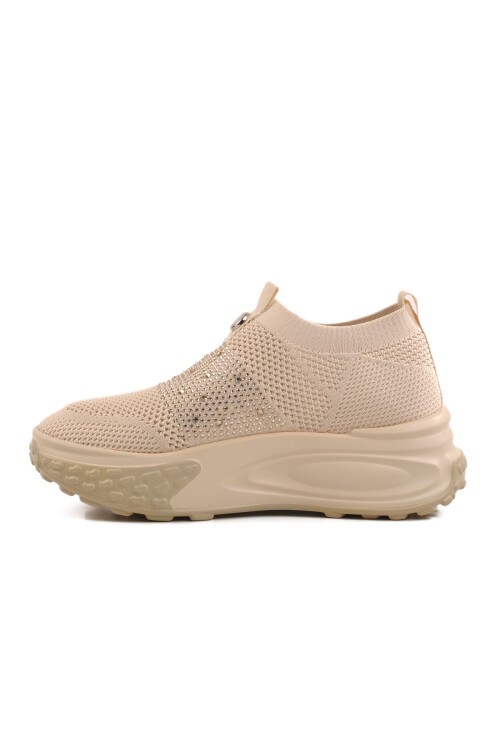 Ayakmod Bej Tekstil Taşlı Kadın Sneaker
