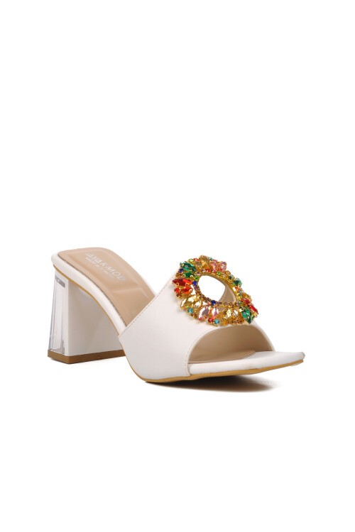 Ayakmod Beyaz Kadın Topuklu Terlik