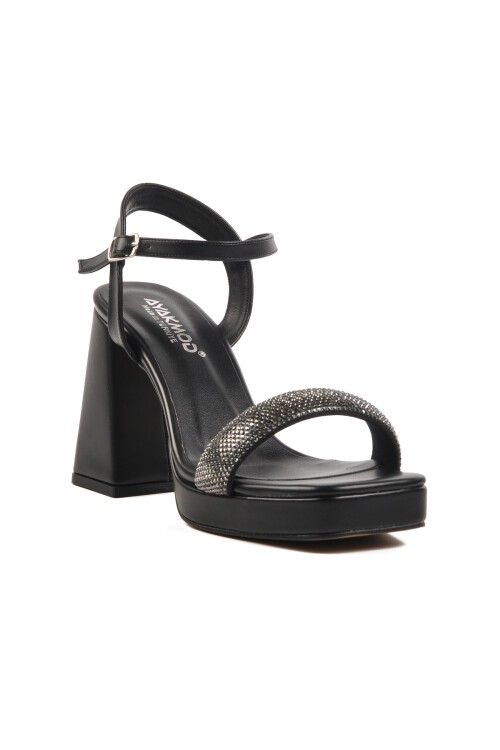 Ayakmod Siyah Kadın Topuklu Sandalet