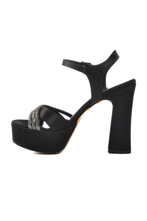 Ayakmod Siyah Saten Kadın Topuklu Ayakkabı