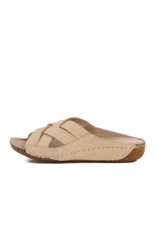 Bej Hakiki Deri Kadın Terlik 003 Z