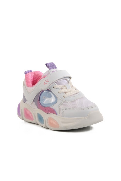 Beyaz-Pembe Cırtlı Çocuk Spor Ayakkabı 1901 P