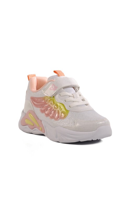 Beyaz-Pudra-Sarı Cırtlı Kız Çocuk Spor Ayakkabı 1878 F