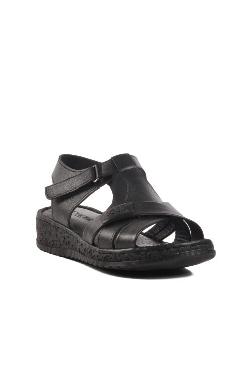 Siyah Hakiki Deri Kadın Sandalet 9216 Z