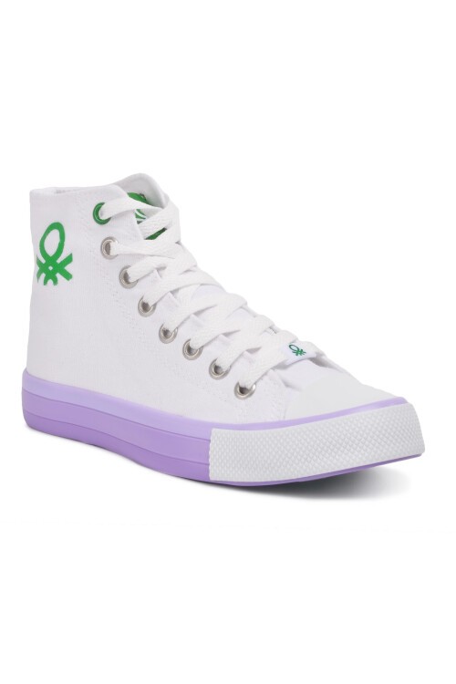Kadın Kanvas Bilekli Sneaker Günlük Spor Ayakkabı Beyaz-Lila