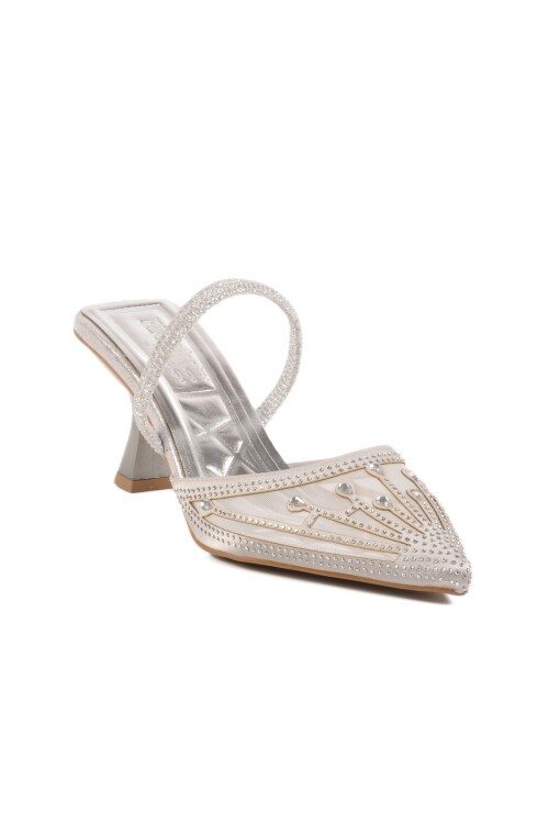 Gümüş Taşlı Kadın Abiye Ayakkabı Florin T-100 Z