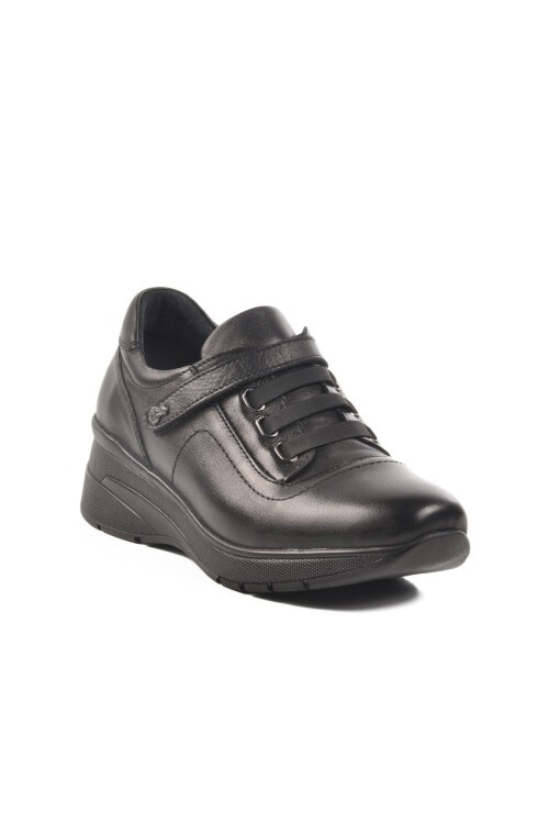 Siyah Hakiki Deri Anatomik Taban Kadın Günlük Ayakkabı Z010 Z