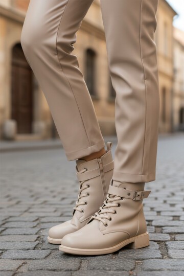 Bej Cilt İçi Polarlı Fermuarlı Kadın Bot 209151 Z