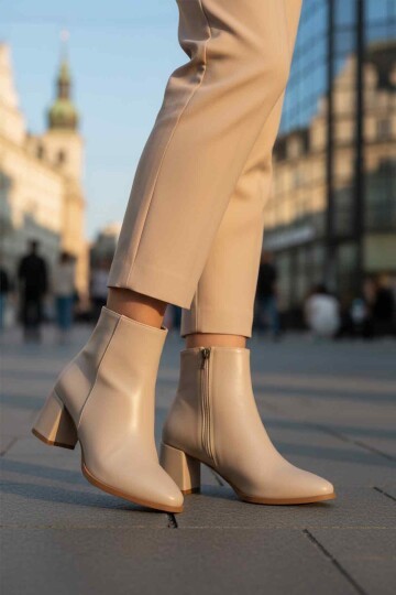 Bej Cilt Fermuarlı Hafif Kadın Bot 343126 Z