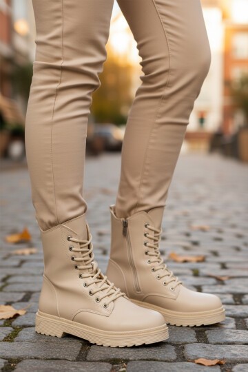 Bej Cilt İçi Kürklü Fermuarlı Kadın Bot 525383 Z