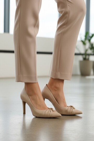 Bej Cilt Yüksek Topuklu Kadın Topuklu Ayakkabı 575033 Z