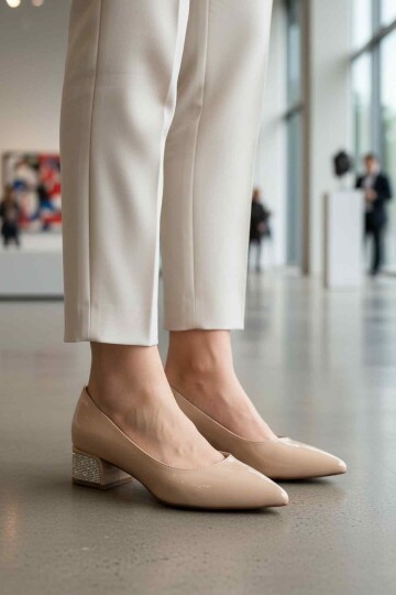 Bej Kırışık Hafif Kadın Topuklu Ayakkabı 357180 Z