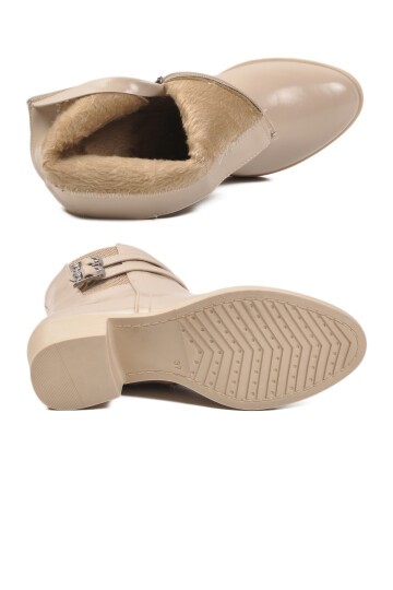 Bej İçi Kürklü Fermuarlı Kadın Bot 1006 Z