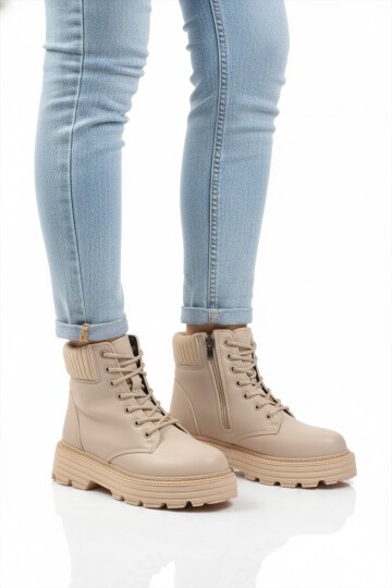 Bej Fermuarlı Kadın Bot Serpa 5200 Z