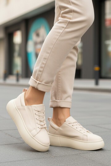 Bej Yüksek Tabanlı Kadın Spor Ayakkabı Termo DV-03 Z