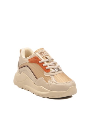 Bej-Turuncu Esnek Unisex Spor Ayakkabı 051 G