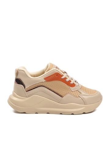 Bej-Turuncu Esnek Unisex Spor Ayakkabı 051 G