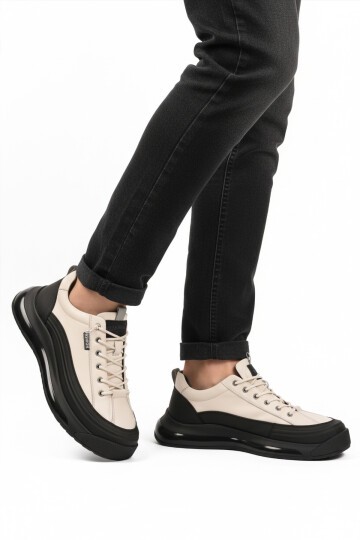 Beyaz Hakiki Deri Lastik Bağcıklı Erkek Günlük Ayakkabı 25K500-1 M