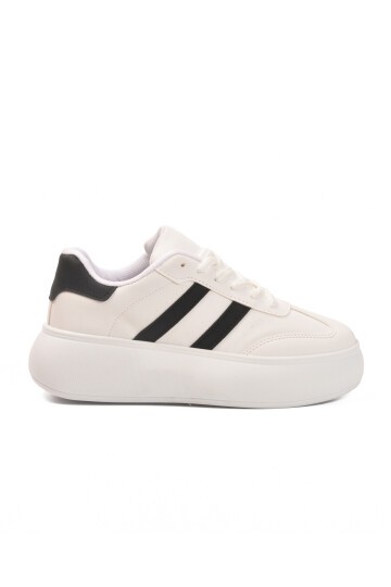 Beyaz-Siyah Suni Deri Kadın Spor Ayakkabı DVS-01 Z