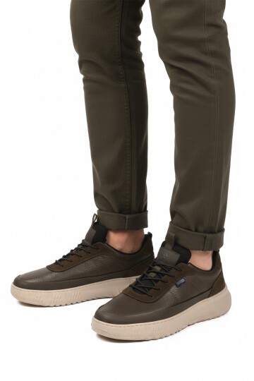 Haki Hakiki Deri Lastik Bağcıklı Memory Foarm Erkek Günlük Ayakkabı 152-22487 M