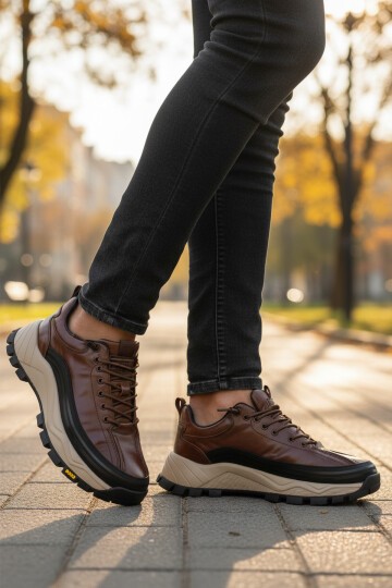 Kahve Hakiki Deri Tokalı Erkek Günlük Ayakkabı 25K570 M