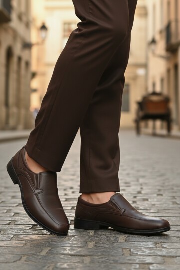 Kahve Hakiki Deri Erkek Günlük Ayakkabı 301 M ( Bağcıksız )