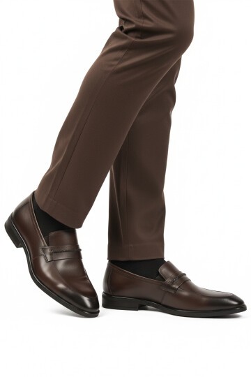 Kahve Hakiki Deri Erkek Klasik Ayakkabı 854 M