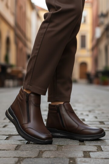 Kahve Hakiki Deri Fermuarlı Kadın Bot 2004 Z